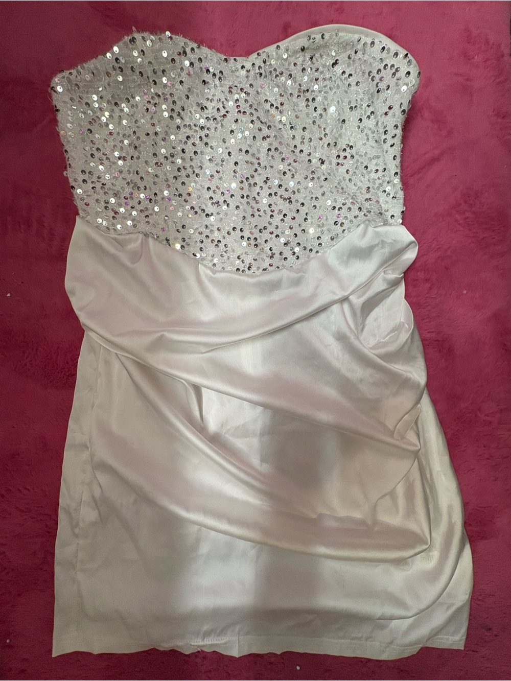 White Strapless Sequin Bustier Cocktail Dress